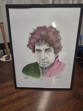 Framed artwork is a limited-edition Signed portrait iconic musician Bob Dylan